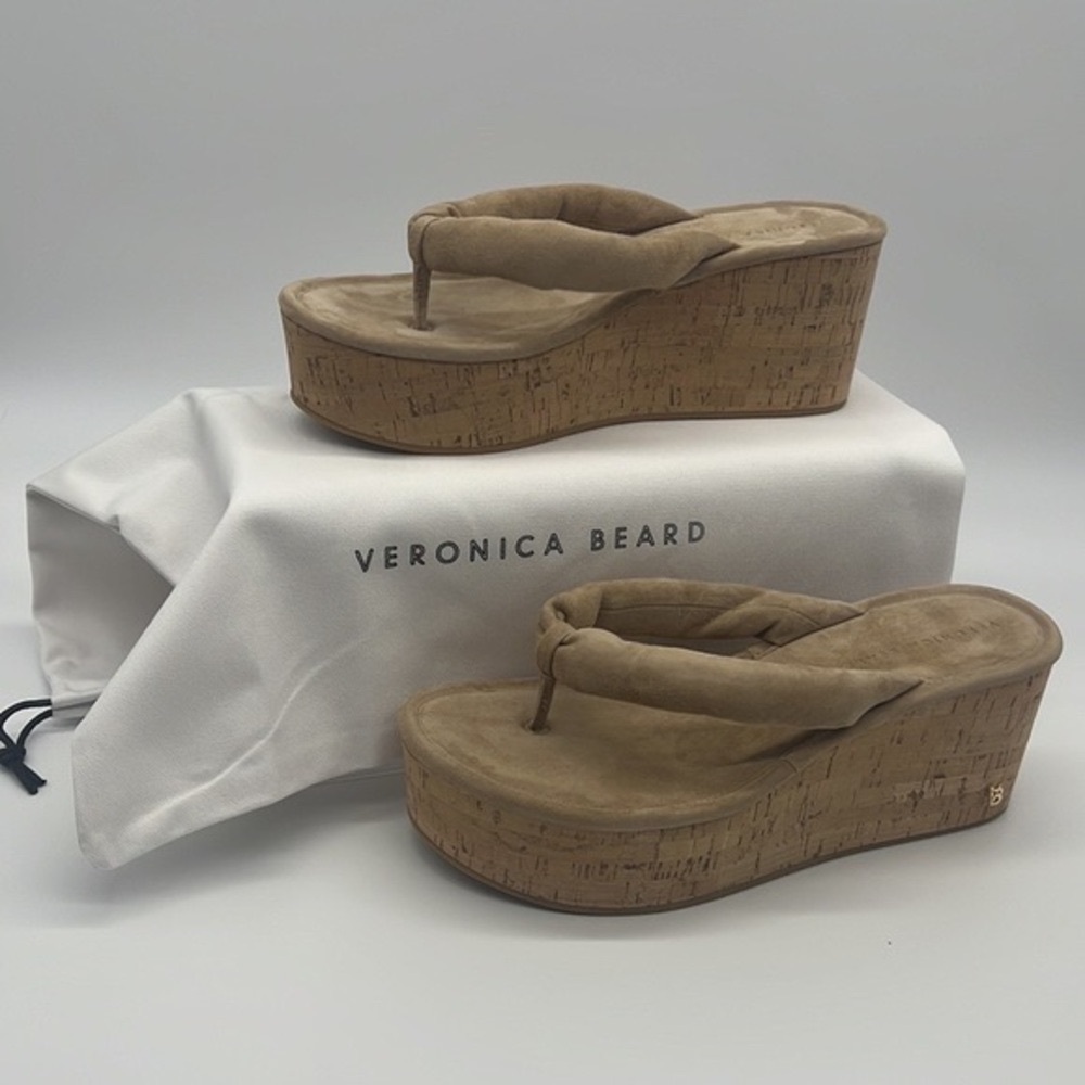 Veronica Beard NWB Geno Suede Wedge Thong Sandals Sand